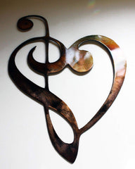 Musical Notes Cleff Heart Metal Wall Art 13 3/4 tall copper bronze finish