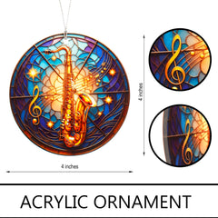 White Elephant Gifts saxophone ornament packaging with story card