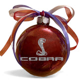 Mustang Cobra red Glitter Glass Christmas Ornament front view
