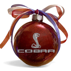 Mustang Cobra red Glitter Glass Christmas Ornament front view