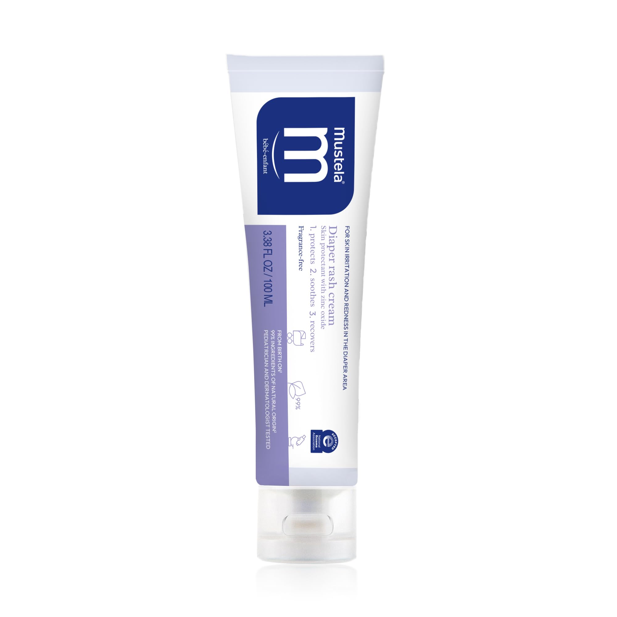 Mustela diaper rash cream 123 zinc oxide 3.8 oz white tube