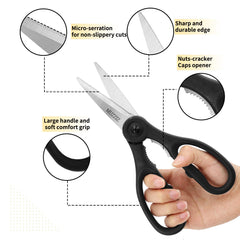 Ambidextrous soft grip handles on Muzziz kitchen scissors