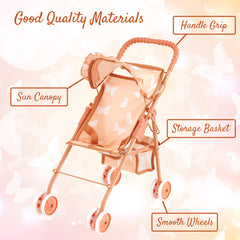 My First Baby Doll Stroller for Kids Ages 3+ canopy