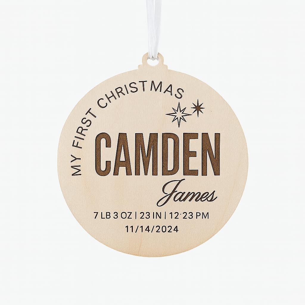 Birch Wood Engraved Text baby milestone ornament