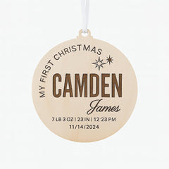 Birch Wood Engraved Text baby milestone ornament