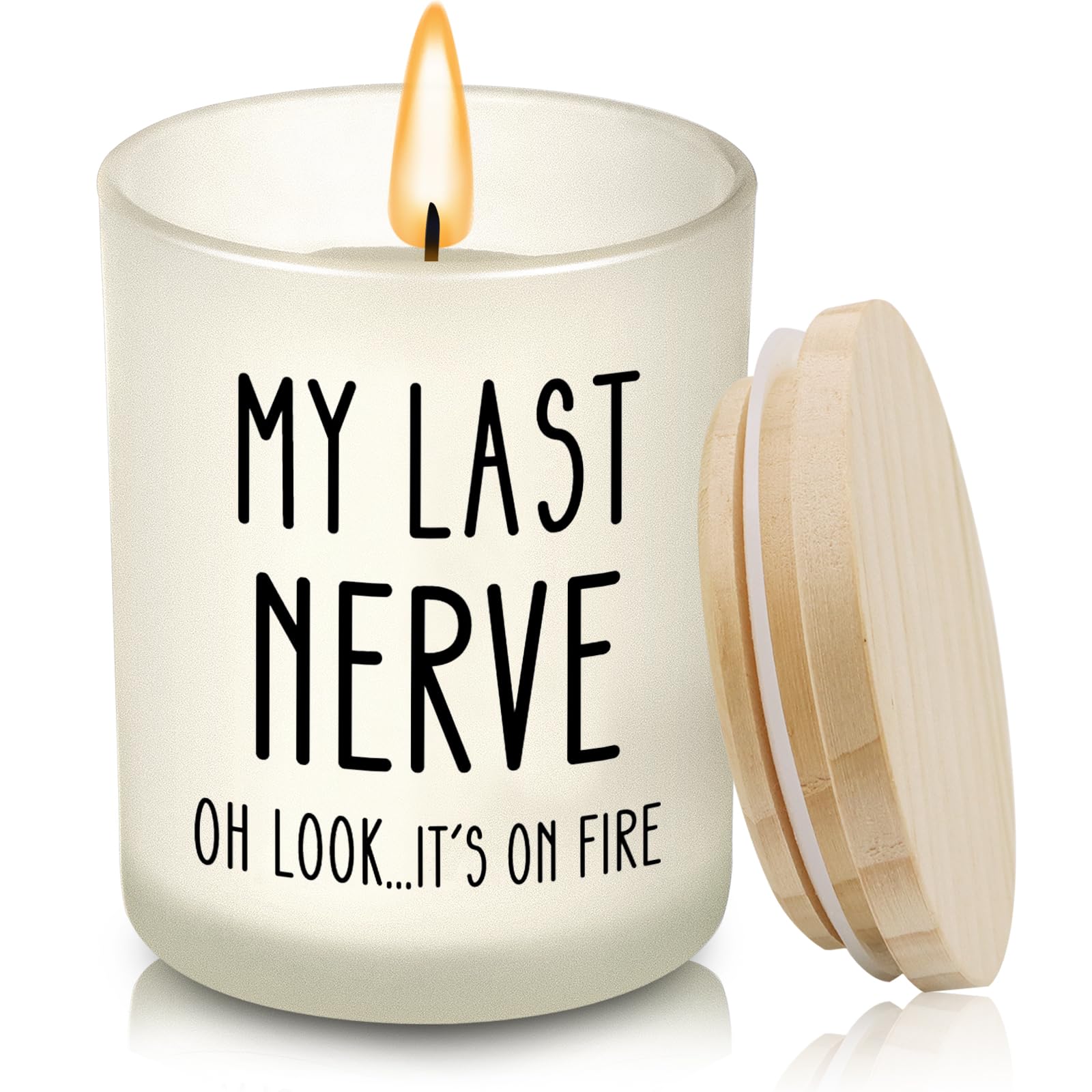 My Last Nerve Candle in frosted glass jar with wooden lid