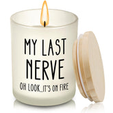 My Last Nerve Candle in frosted glass jar with wooden lid