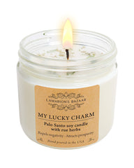 My Lucky Charm Palo Santo Rue Candle 12 oz soy in kraft box