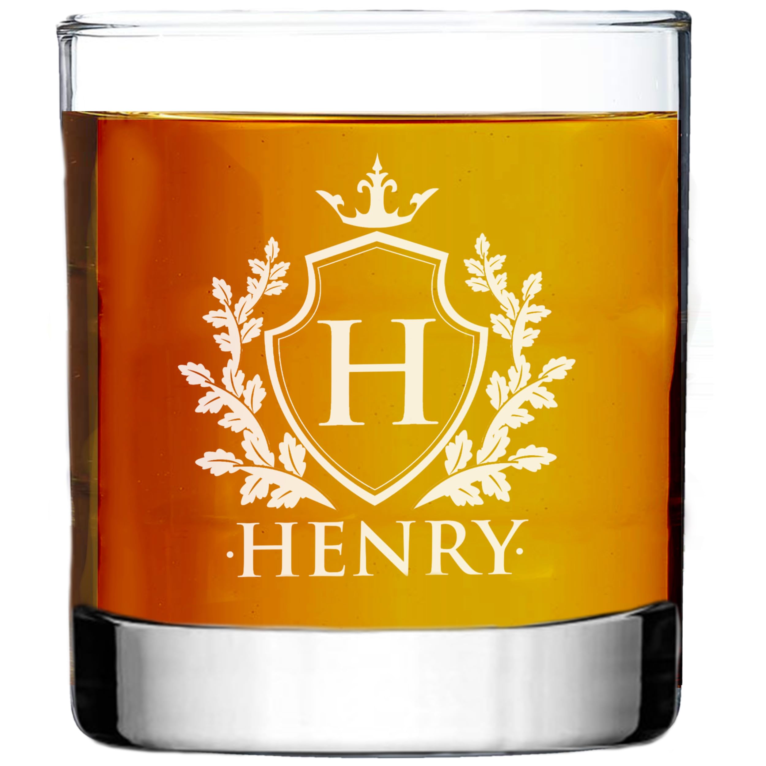 My Personal Memories round whiskey glass engraving closeup