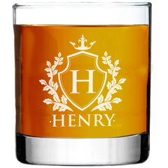 My Personal Memories round whiskey glass engraving closeup