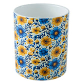 MyGift blue and yellow floral ceramic utensil holder on kitchen counter