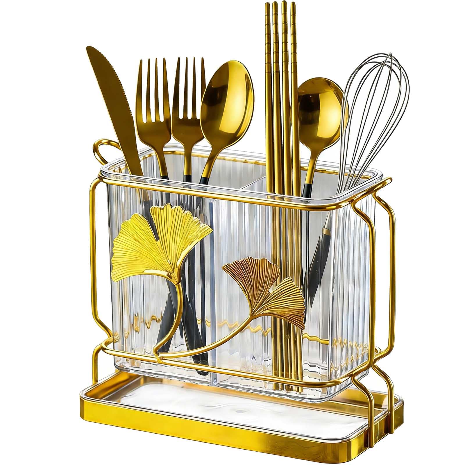 MYLDH Kitchen Utensil Holder two-compartment with drain tray