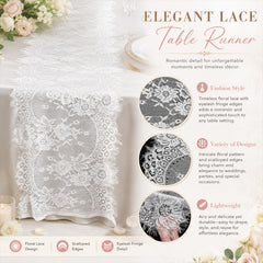 Bulk 20pc lace table runners on dining table setup