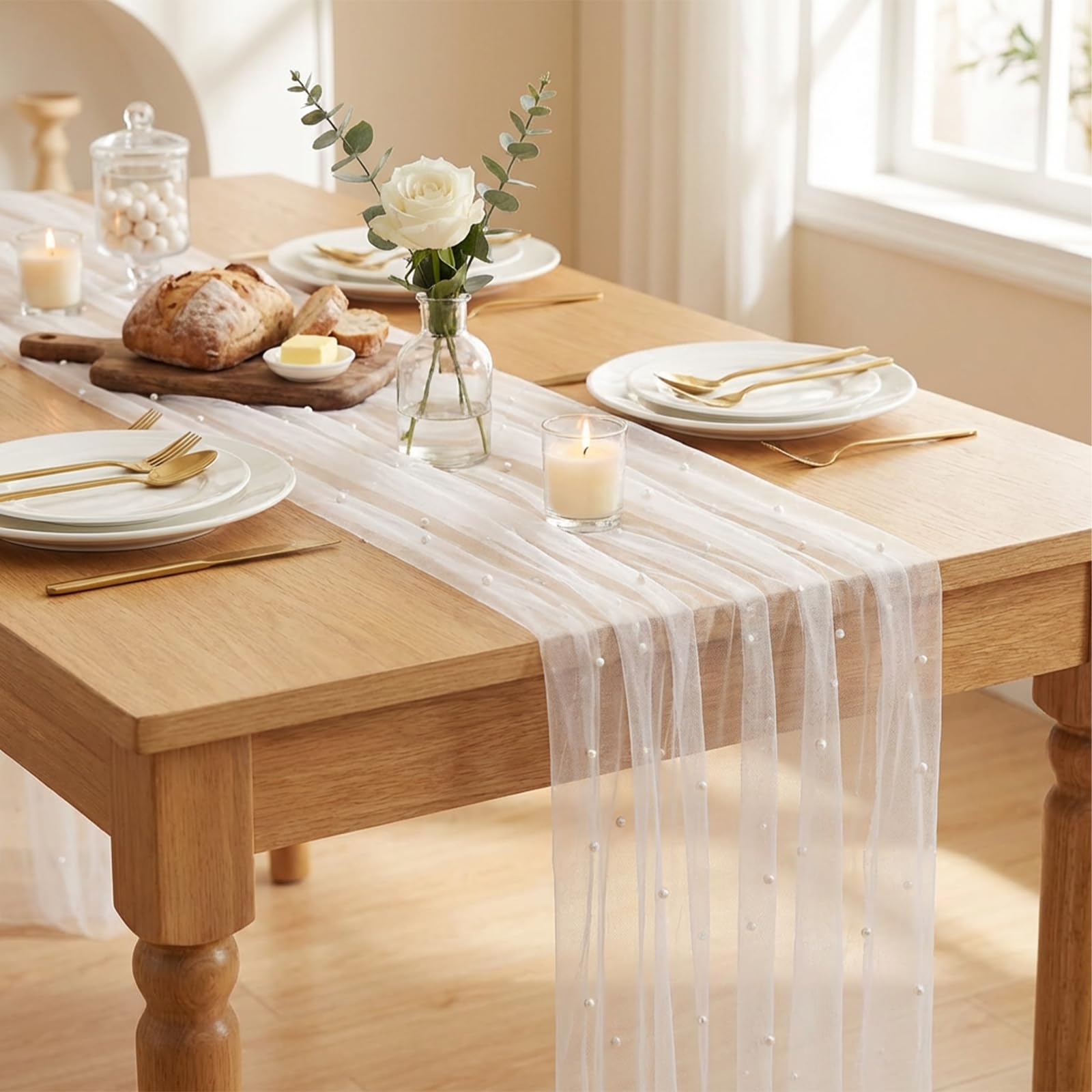 MySHUCE pearl table runner 10ft white 6 pcs set