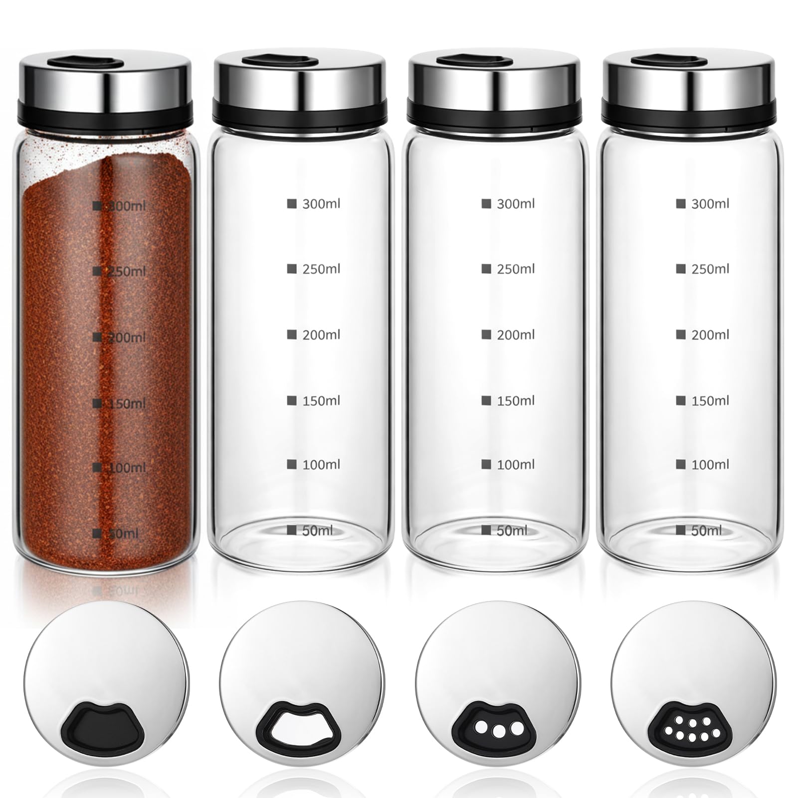 MySHUCE 4Pcs salt and pepper shakers set with clear boron glass