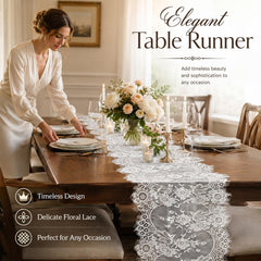 Polyester lace table runner close up with embroidery MySHUCE