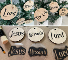 Names of Jesus Christ Ornament Stencils by Barn Star Stencils 3 inch round template