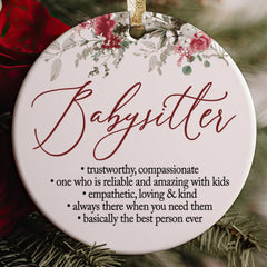 Nanny Au Pair ornament with red and gold gift Ribbon packaging