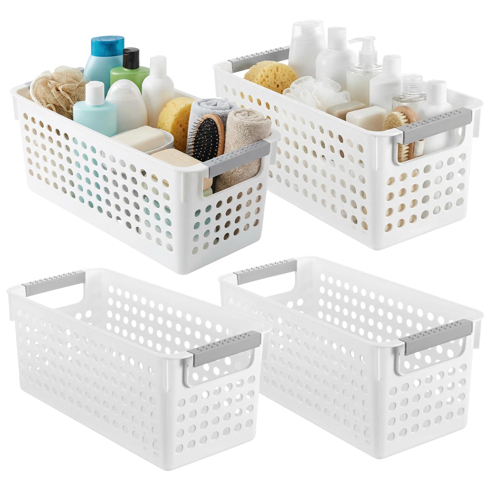 Narrow Plastic Storage Basket in white