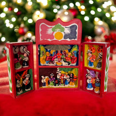 two floor wooden retablo altarpiece nativity scene