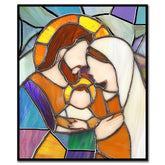 Nativity stained glass inspired magnet featuring Mary Joseph and Baby Jesus