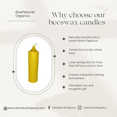 Beeswax pillar candle with organic cotton wick by Bear Natural Organics