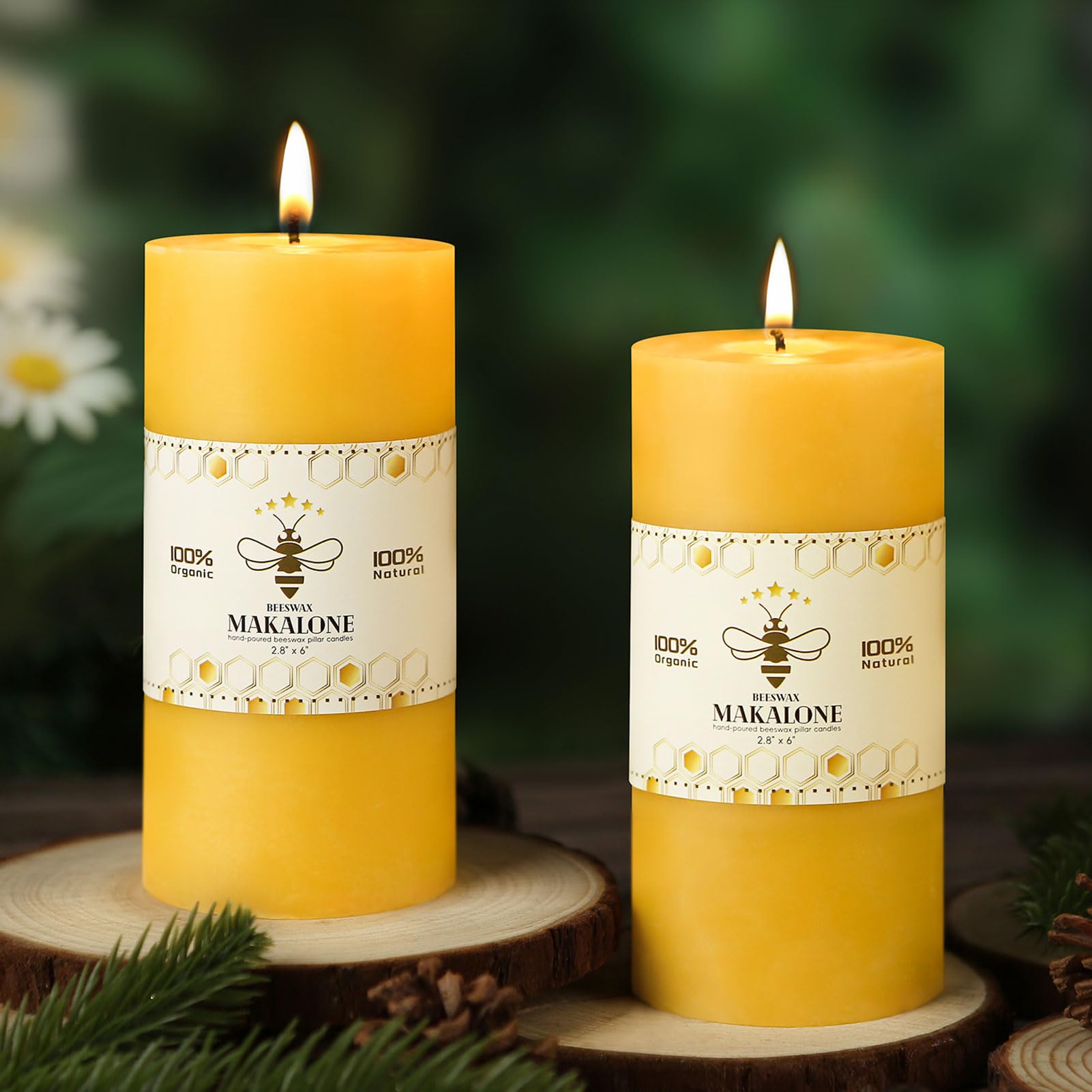 Natural beeswax pillar candles 2pack 2.8x6 inches