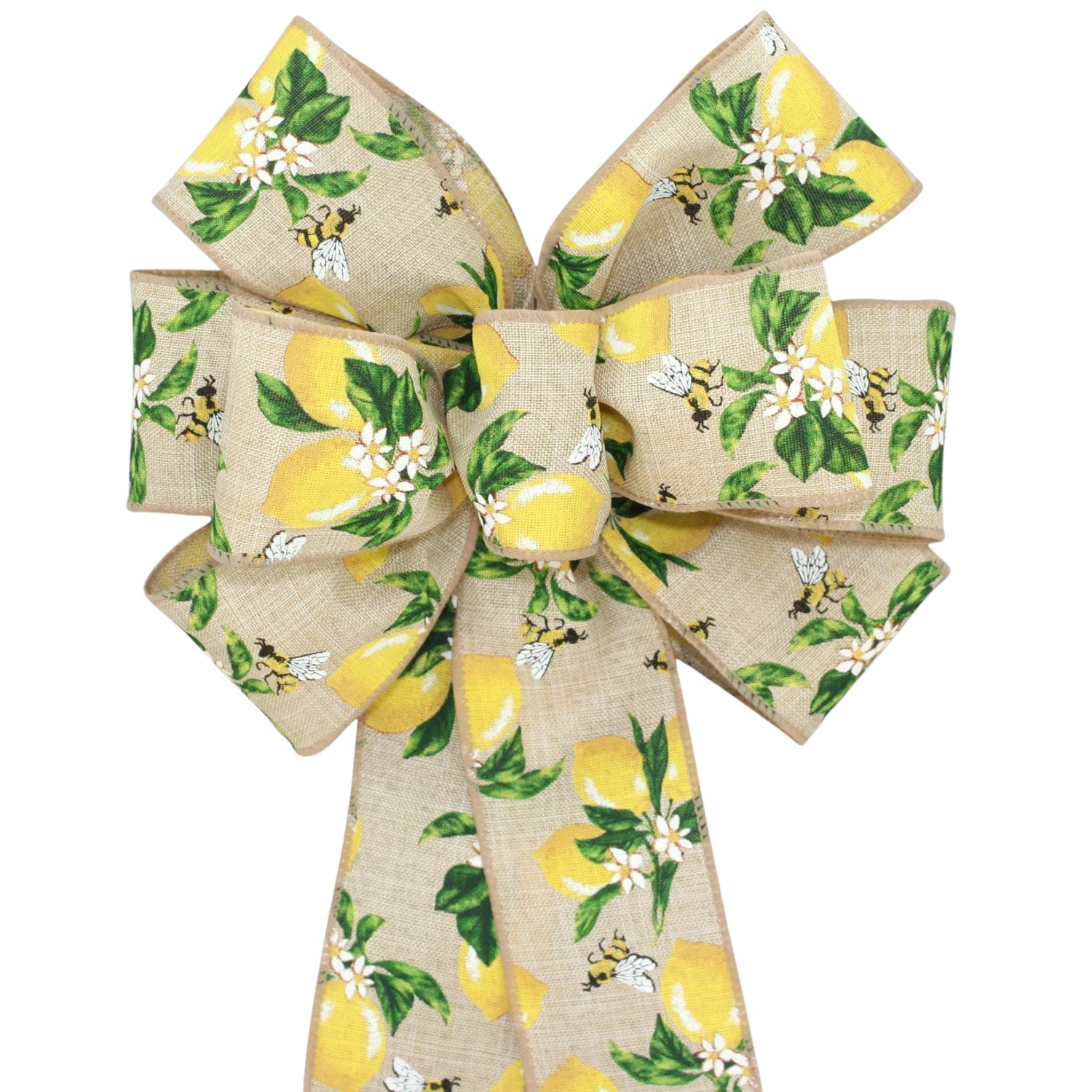 Natural Lemons Blossoms Bumblebees Wreath Bow with 2.5 inch ribbon