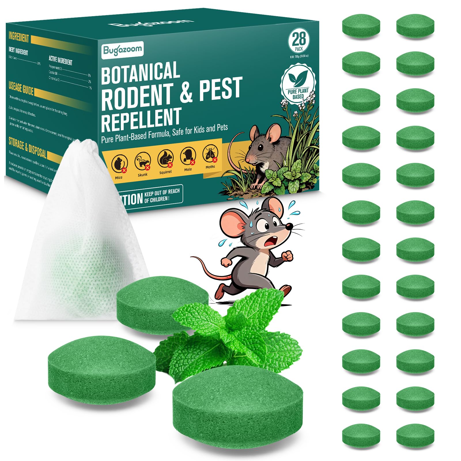 Natural Mice & Rat Deterrent indoor outdoor peppermint moth balls pack