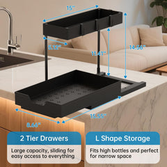 Under sink organizer sliding two-tier cabinet