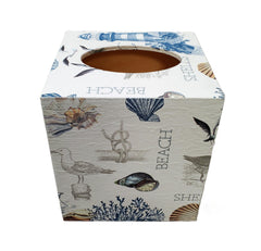 Coastal decor wood tissue box cover with protective finish
