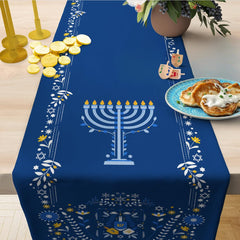 Navy Blue Hanukkah table runner 16x90 on display
