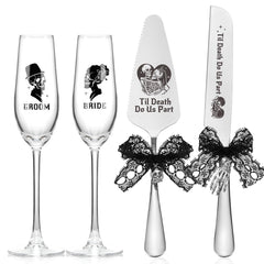 Nefelibata Gothic wedding cake servers set with skull motifs