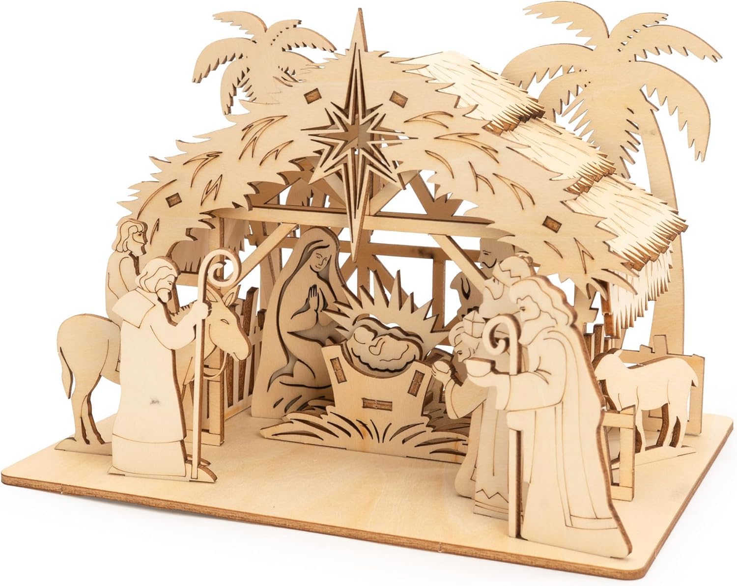 NELXI wooden nativity scene indoor decorations with Holy Family figures