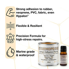 Fast curing marine and inflatable repair adhesive