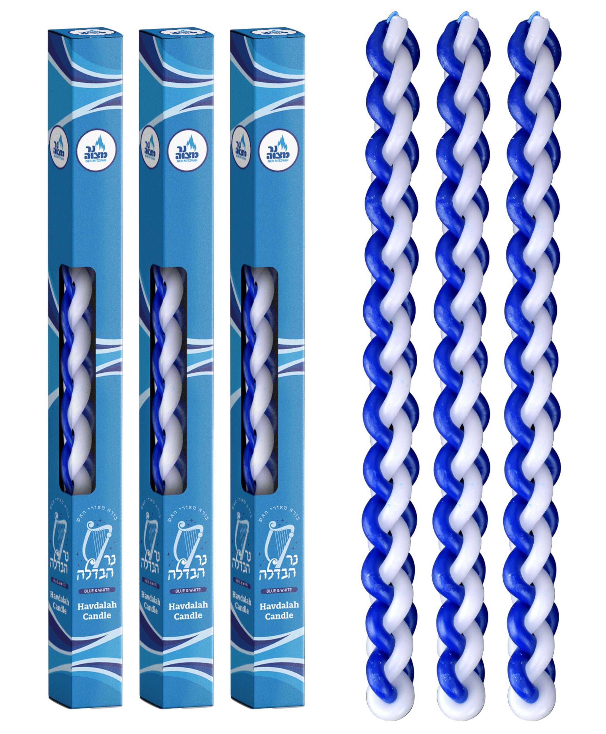 Ner Mitzvah braided Havdalah candle 3-pack