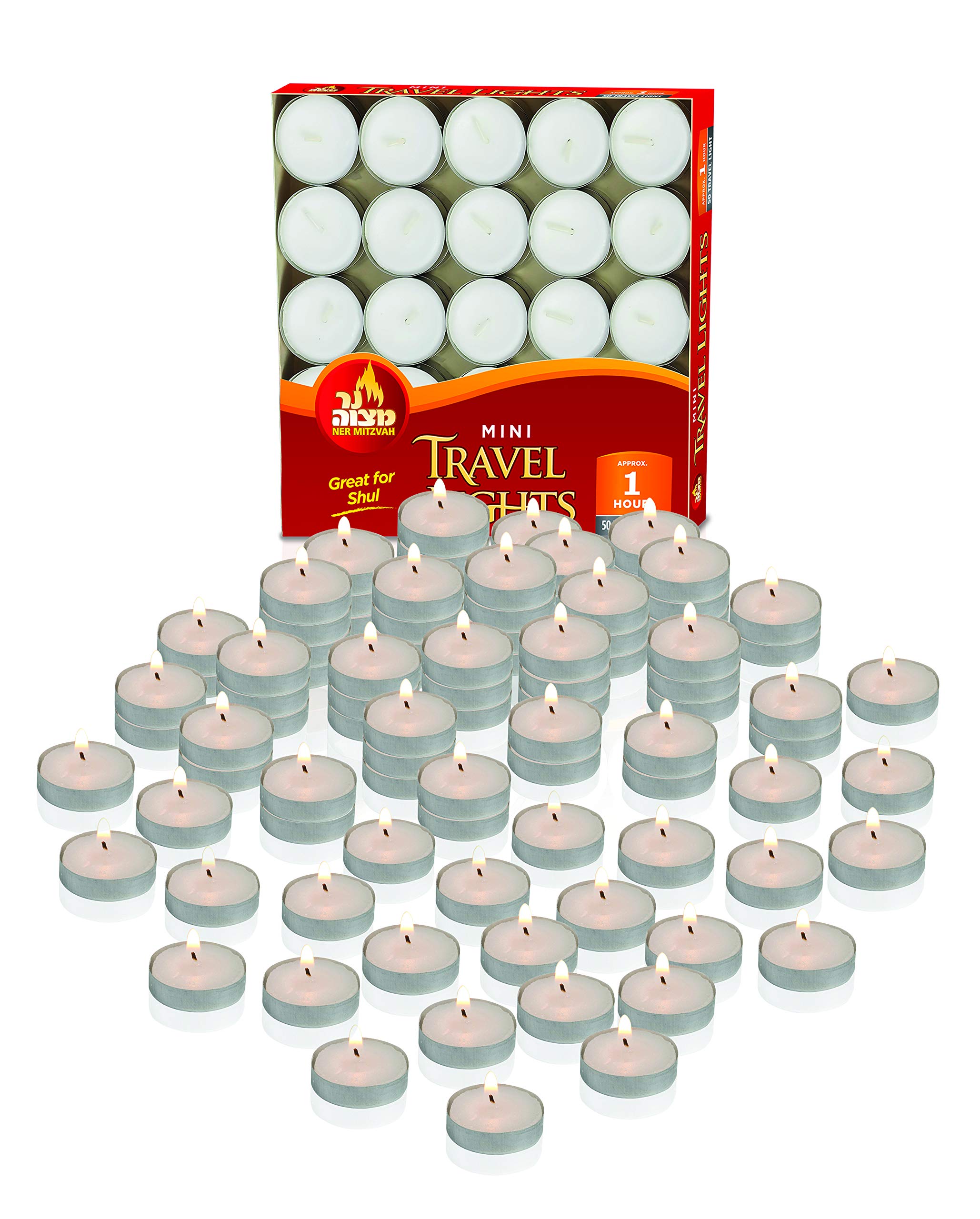 Ner Mitzvah mini tea light candles white unscented in tin holder