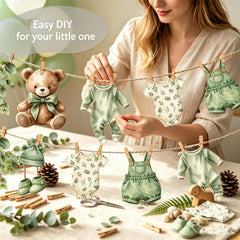 Neutral sage green baby shower decor suitable for gender neutral celebrations