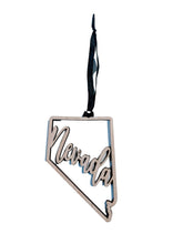 Nevada Christmas Ornament wood state shape with black ribbon