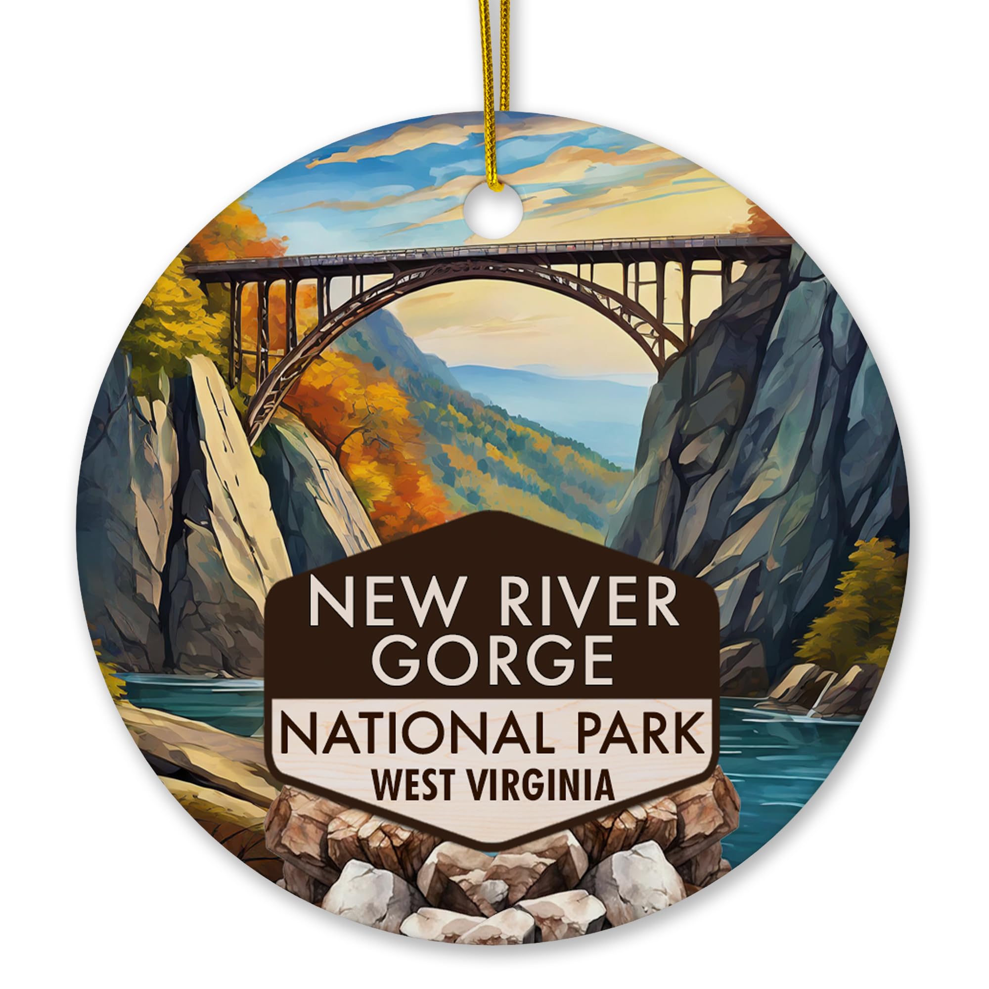 New River Gorge National Park Christmas Ornament front view showing arched bridge
