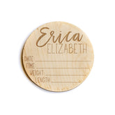 Newborn Announcement Sign for Hospital on 4 inch round birch wood