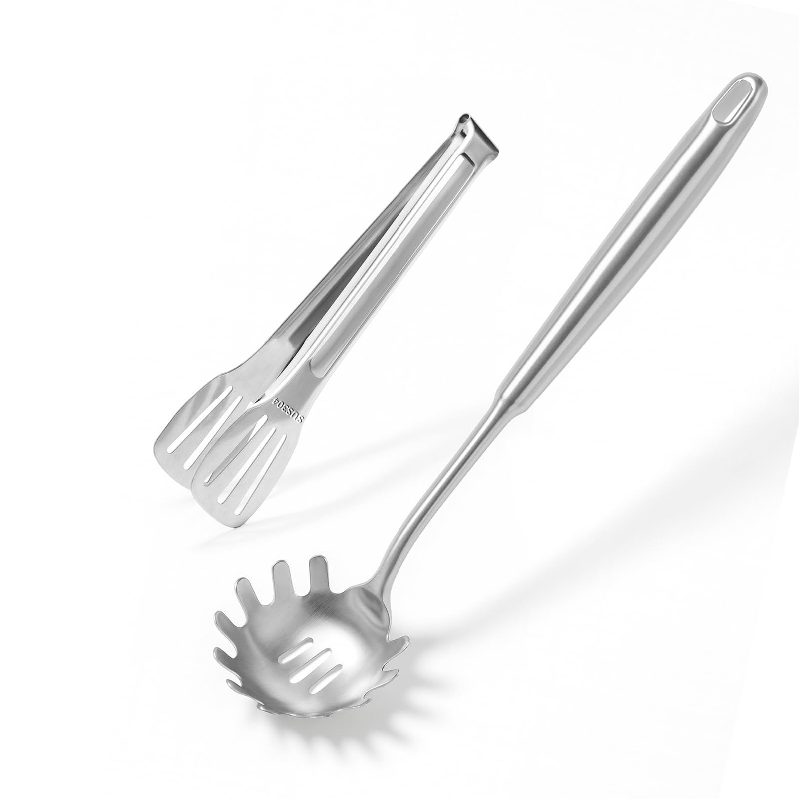 Newness 304 stainless steel spaghetti server with teeth front view
