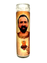 Nicolas Cage parody devotional candle white 8 inch traditional glass candle