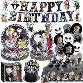 banner and hanging swirls included in Nightmare Christmas Halloween Birthday Decorations Tableware Set