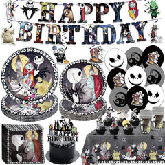 banner and hanging swirls included in Nightmare Christmas Halloween Birthday Decorations Tableware Set