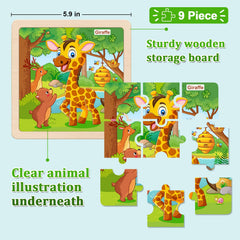 Nine-piece wooden animal puzzle board
