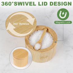 Built-in spoon stored in Ninsula bamboo salt cellar