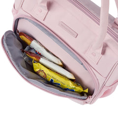 Wide opening top and reinforced handles on NISHEL lunch bag pink
