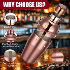 Nitial 6-piece cocktail shaker set rose gold finish