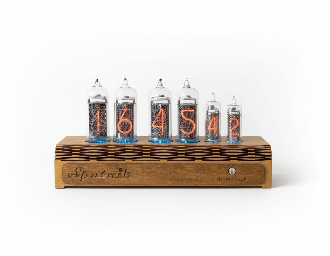 Nixie Tube Clock 6X IN-14 and IN-16 on wooden desk